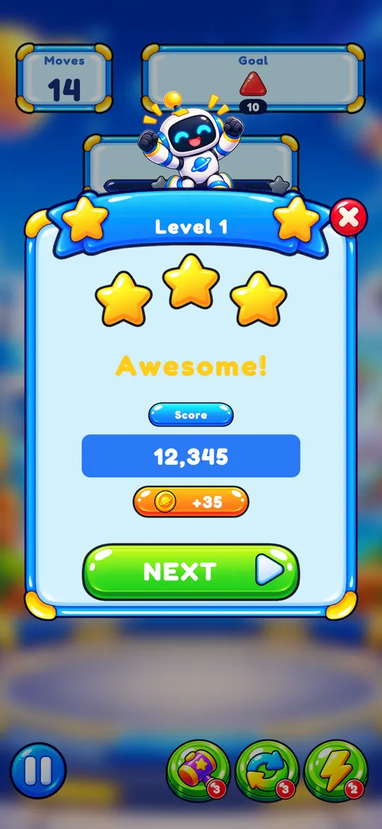 Level complete with three stars