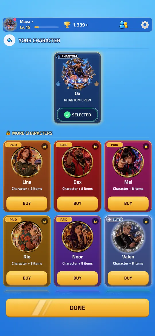 The crew of characters
