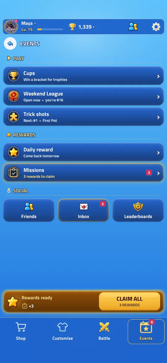 Events and daily rewards